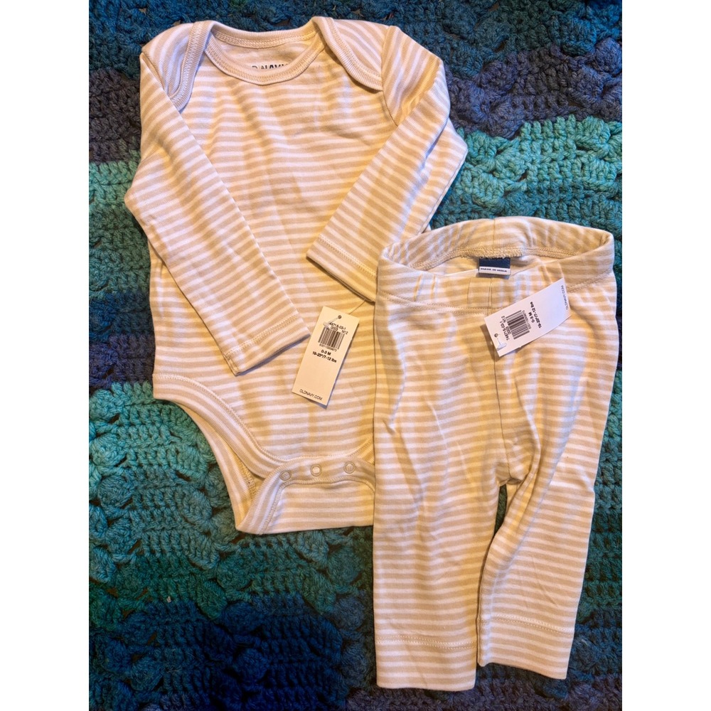 Old Navy Baby 0-3M Striped Bodysuit and Leggings Set Tan White 746715-03-1